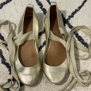 Free People Leather Ballerina Flats Gold sz 38